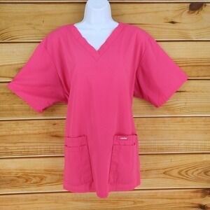 Landau Scrubs Top Womens V-Neck Sz XLG Bright Pink Pockets Medical Uniforms